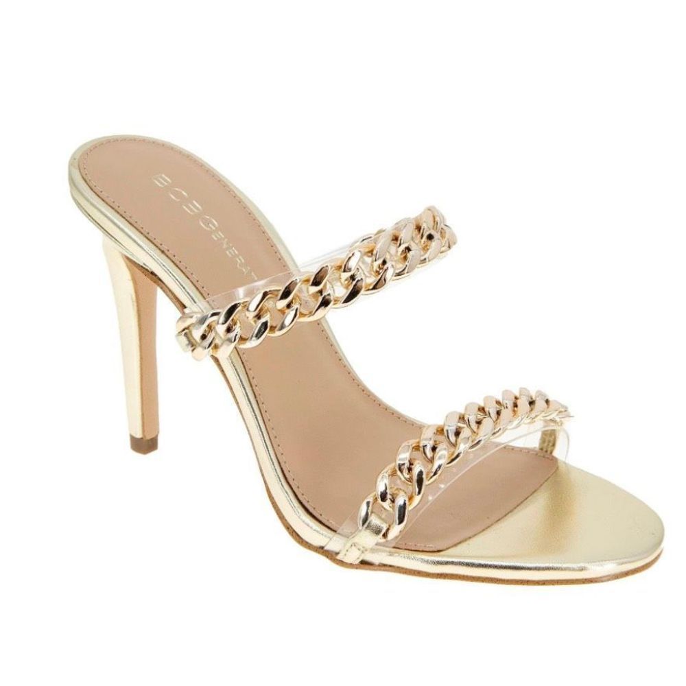 BCBGeneration Womens Jesta Clear Strap Chain Detailed Dress Sandals 6.5